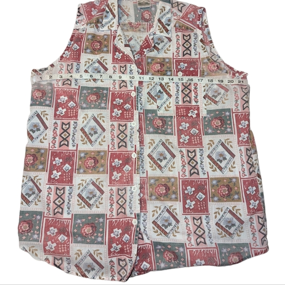 Vintage Pearl River Floral Button Down Sleeveless Collared Grandma Top Prairie - Picture 8 of 11